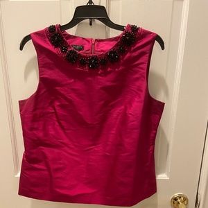Talbots sleeveless Black jewel neckline silk Fuchsia top